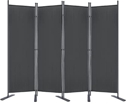 LZQ Paravent Trennwand 225 x 180 cm Stoff Raumteiler 4 Teilig Balkon Sichtschutz Klappbar Freistehend Stellwand Faltbar Garten Büros Dunkelgrau