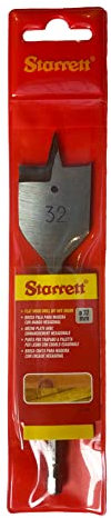 Starrett Flat Wood Drill Bit - 32X152MM KFWD32A High Speed Steel HSS 1/4 Inch Hex Shank Spade Drill Bit - Woodworking Hole Cutter Tool