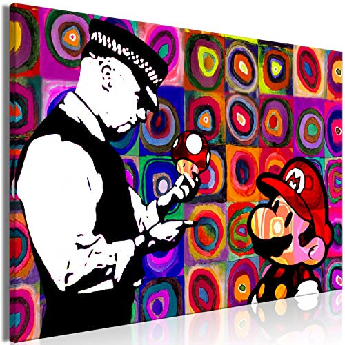 murando - Akustikbild Abstrakt Bilder Akustikschaum Hochleistungsschallabsorber Schallschutz Leinwand 1 tlg Wandbild Raumakustik Schalldämmung Banksy Super Mario Mushroom Cop