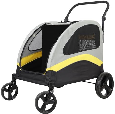 BingoPaw Carro Perro: Carro para 2 Perros Pequeños Medianos Plegable de 2 Habitaciones Carrito Carriola Cochecito para Perritos Gatos de Bajo Centro de Gravedad Más Cómodo, Ruedas Amortiguadoras