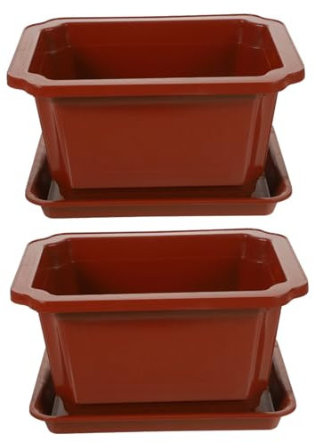 Sosoport 6sätze Kunststoff Bonsai Töpfe Mit Untersetzern Rechteckige Blumentöpfe Für Garten Und Wohnung Für Sukkulenten Blumen Und Pflanzen Mit Drainagelöchern Für Belüftung