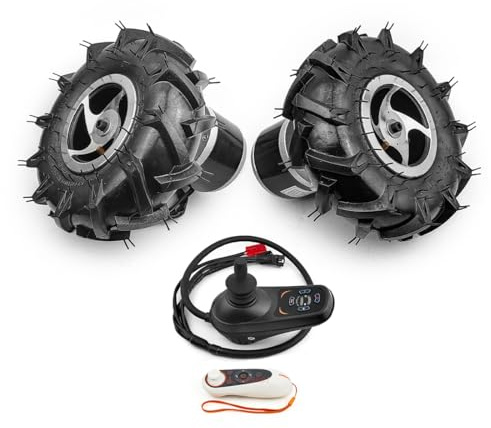 Dubbelmotorhjulssats för eljordbruksverktyg, jordbruksverktyg, jordfräs, trädgårdsgård, handvagn, L-faster, 10 tums däck, 24 V, 700 W (med fjärrkontroll, max hastighet 4 kph)