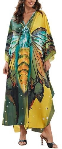 MAFA Femmes Paréo Longue Caftan Beachwear Grande Taille Kaftan Floral Maxi Bohème Boho Eté Blouse Maillot de Bain Bikini Cover Up Décontractée A-Color 6 Taille unique