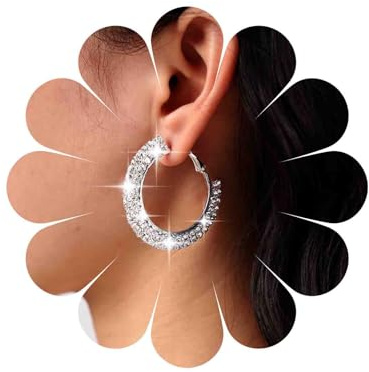 TseenYi Boho Pendientes De Aro De Diamantes De Imitación De Plata Cz Grandes Pendientes De Aro De Cristal Cz Brillante Pendientes De Aro De Diamantes De Imitación Declaración De Novia Pendientes