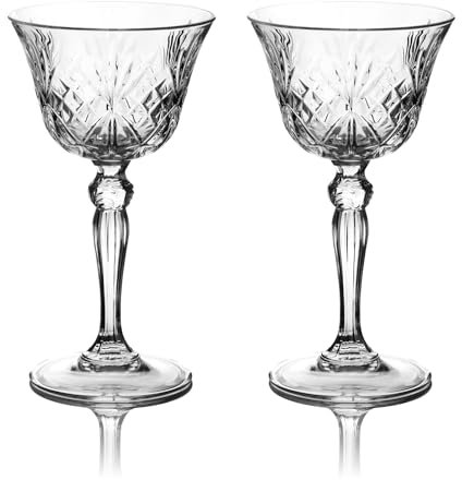 DIAMANTE Chatsworth Coupette Cocktail Champagne Glasses Port - Nick & Nora mini Coupe - Made from Premium Lead Free Crystal - Set of 2