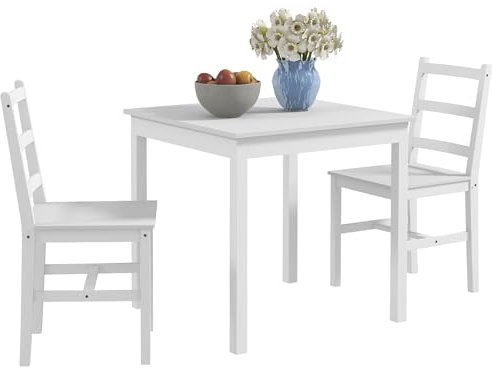 HOMCOM 3er-Set Essgruppe, Esstisch mit 2 Stühle, Esszimmergruppe für 2 Personen, Küchentisch-Set, Tischgruppe für Wohnzimmer, Küche, Platzsparend Weiß, Kiefernholz