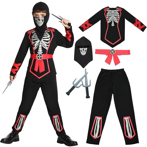 Sincere Party Ninja kläder lämpliga för män och kvinnor, skelett tryckt lyxiga ninja-kläder 3–5 år