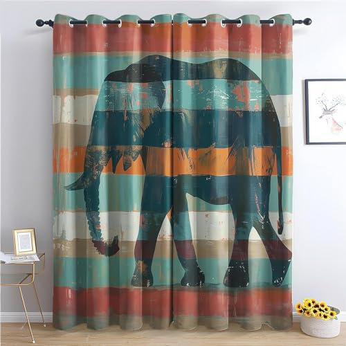 Verdunklungsvorhänge Elefant, Vorhang Blickdicht Streifen Vorhänge mit öSen 2er Set für Schlafzimmer Kinderzimmer, Deko Gardinen Wohnzimmer-260 x 140 cm (H X B)