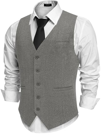 COOFANDY Väst herr kostymväst för herr V-ringad kostymväst herr normal passform herr väst elegant business herrväst bröllop, Mörkgrå, M
