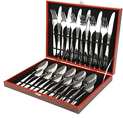 Ménagère 24 couverts modernes pour 6 personnes en acier inoxydable,pour mariage ou tout autre événement,Couteau de Table,Cuillères à Dîner,Fourchette à Dîner,Cuillères à Café (Rouge)