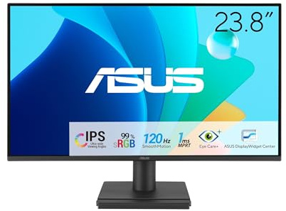 ASUS 24” (23.8-inch viewable) 1080P VA249HG Eye Care Monitor – IPS, Full HD, 99% sRGB, Frameless, 120Hz, Adaptive-Sync, 1ms, HDMI, VGA, Low Blue Light, Flicker Free, Wall Mountable, 3 yr Warranty