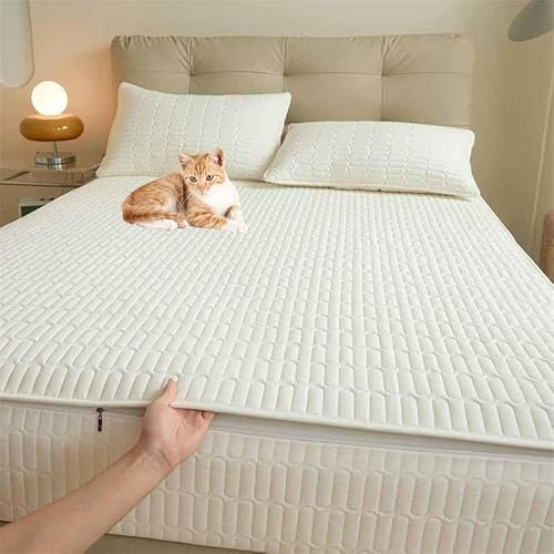HLTQL Coprimaterasso con Cerniera Personalizzabile Fodera Materasso Matrimoniale/Singolo Copri Proteggi Materasso Topper Trapuntato A Sei Lati Rimovibile Imbottito Lenzuolo(A4,150 * 200+15cm)