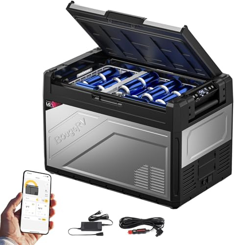 BougeRV Rocky2 52L Frigorifero per Auto con Compressore Potente da 5,7 cc Frigo Auto 12V 220V Divisore Rimovibile App Frigorifero Portatile Doppia Zona per Campeggio Viaggio Barca Camion -20℃~20℃