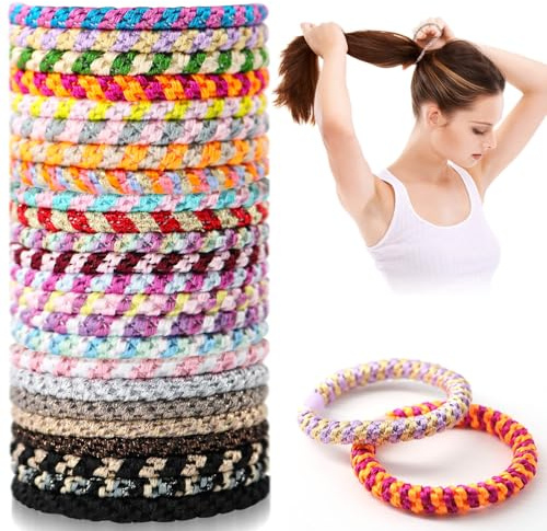 ZOCONE Lot de 24 Élastiques à Cheveux Femmes multicolores tressés à la mode Elastique Attaches de Câbles Élastiques, Élastique à Queue de Cheval à la Mode pour Cheveux épais et Cheveux bouclés (A)