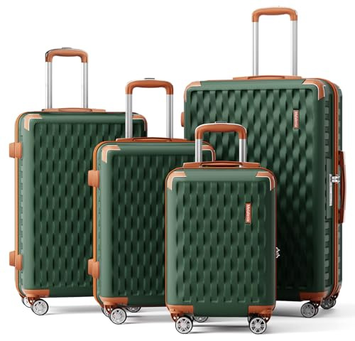Melalenia Kofferset 4 Teilig Hartschale Leicht Reisekoffer von Trolley Handgepäck Sets mit TSA Schloss und 4 Rollen Grün
