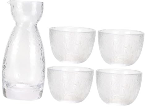 Cabilock Juego De 4 Tazas De Sake De Vidrio De Estilo Japonés 1 Jarra con Textura Martillada Única. Este Juego Es para Regalar.
