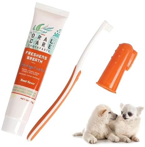 Juego De Cepillos Dentales Para Perros, 3 Piezas Pasta De Dientes Para Perros, Cepillo Y Pasta Dientes Perro, Previene El Mal Aliento, Refresca El Aliento, Reduce La Placa,(Carne De Vacuno)