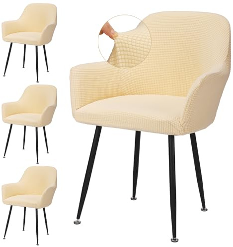 Segus Stuhlbezug mit Armlehne, 4 Stück Sesselhusse, Hohe Dehnung, Stühle Schutz, Abnehmbare und Waschbarer, Sesselhusse für Hotel, Bankett, Büro, Partys Deko (Beige)