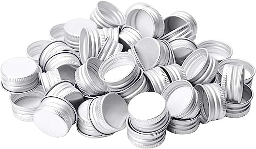 Lot de 100 petits bouchons filetés en aluminium de qualité supérieure, bouchons à vis avec bord roulé, pour bouteilles en verre borosilicate (28 mm, argenté)
