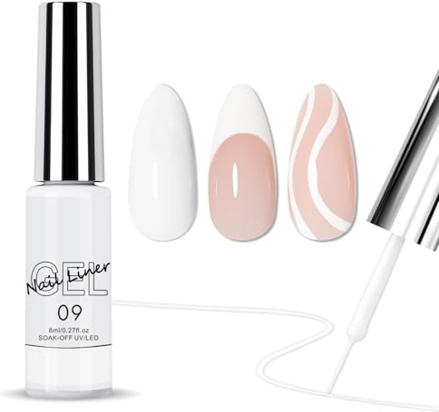 DMQ White Gel Nail Polish Liner, French Tip Gel Polish, White Nail Art Paint Built Thin Nail Art Brush in Pens, UV Colour for Thin French Line Painting Drawing Home DIY Manicure