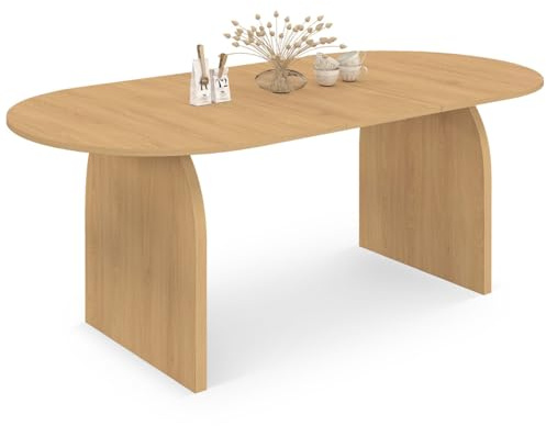 IDMarket - Tavolo da pranzo ovale japandi allungabile EDITH 6-10 persone in faggio effetto legno 160-200 cm