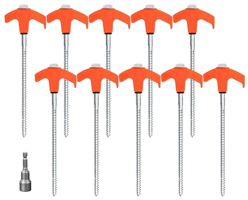 10 Stück Zelt-Heringe aus Stahl, 20.5cm/8 Zoll Zeltheringe Camping, Schwere Heringe Stah, Orangefarbene Zapfenkappe, für Camping, Zelt Sonnenschirm Wald, Wiesen, Sandbode