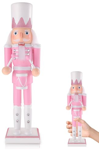 Pink Nutcracker Soldier Ornaments Christmas Decorations, 14 Inch christmas nutcracker figures large, Traditional Painted Wooden Doll,Nutcracker Soldier Puppet Doll for Fireplace Xmas Gift Indoor Decor