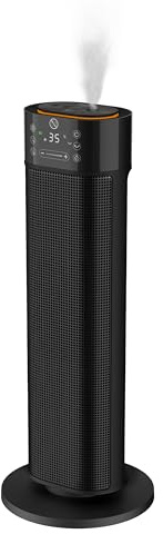 Fakir premium HT 1000 Turmheizlüfter, 2000 Watt Heizlüfter + Ventilator mit Luftbefeuchter, 80° Oszillation, Ambiente Licht LED Touch Display, Fernbedienung Schwarz