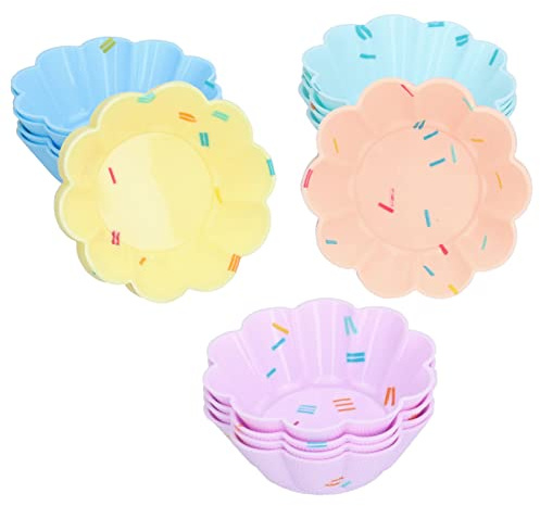 20 pezzi pirottini in silicone, pirottini in silicone per cupcake mini pirottini per muffin mini stampo per cupcake colorati riutilizzabili antiaderenti per cottura al forno (Set di fiori a 10 petali)