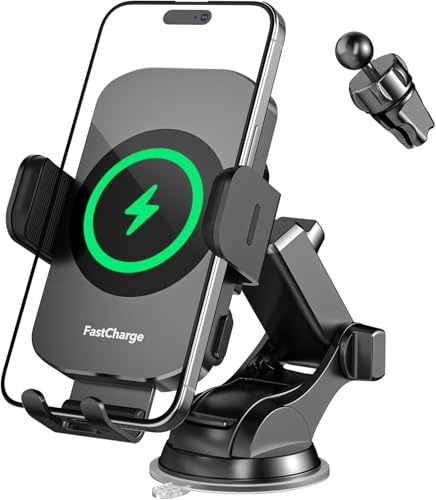 Wireless Car Charger, Fast Charging 15W Auto Clamping Car Charger Phone Holder Phone Mount for iPhone17 16 15 14 13 12 11 Pro Max Xs, Samsung Galaxy S24 Ultra S23 S22 S21 S20 S10+ Note 9, etc