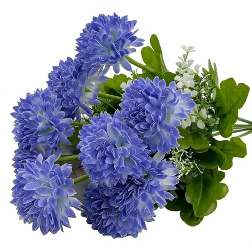 X psblty 2 Bouquets 1 Stem 17.32 Inch Artificial Chrysanthemum Flowers, Silk Memorial Flowers for Cemetery Grave Decoration, Funeral & Remembrance Tributes(Blue)