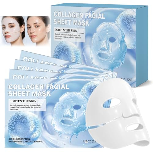 5 Piezas Mascarilla de Colágeno Facial,Mask para cuidado De la piel,Mascarilla Facial Hidratante e Calmante para la atención diaria,Para mayoría De los tipos de piel