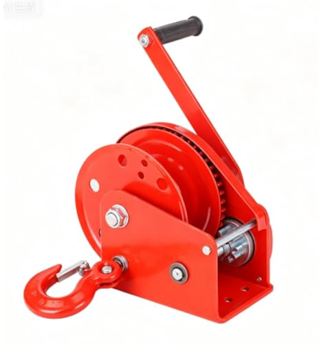 Båtvevvinsch, 2- Vägs Självlåsande, Handvinsch med Kabel | Antirotationsstålrep, Förstärkt Bas, Anti-Fallkrok, Precisionsväxlar(Red 2600LB/1179KG,Bare-Metal)