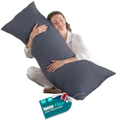 Living Orthopaedic 3ft Bolster Pillow (19”x36”) – Hypoallergenic Long Pillow – Soft & Breathable Full Body Pillow for Back, Neck & Leg Support – Ideal Pregnancy Support with Long Pillow case (Grey)
