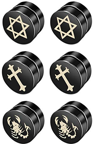JewelryWe Schmuck 3/6 Paar Magnet Ohrringe Set Edelstahl Rund Fake Plug Magnetische Ohrstecker für Herren Damen Ohr Clips Tunnel Non-Piercing Schwarz/Silber 10MM