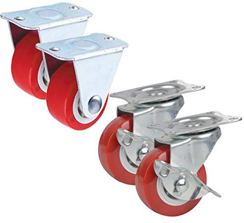 Zlovne01 Hartboden-Rollen für Bürostuhl Transportrollen,Durchmesser 50 mm(2 Zoll)/38 mm(1.5in) Stahl Verzinkt 4 Caster Tragfähigkeit von 150kg(330 lbs)
