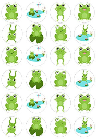 cdb 24 frogs Edible kids childrens party decorations Iced/Icing Cupcake Topper Fairy Cake Bun Toppers Round