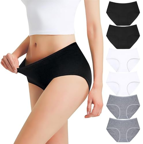 Falechay Culottes Femme Coton Taille Basses sous-vêtements Slips Noir Blanc Gris-M Lot de 6
