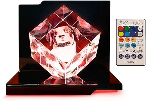 LOOXIS Personalisiertes 3D Laser-Foto vom eigenen Bild in Viamant-Glas gelasert –100 x 100 x 100 mm, Hologramm– Geschenkidee Männer, Frauen, Valentinstag, Hochzeitstag– Precious XL, inkl. Leuchtsockel