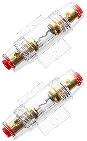 QWORK® 2 Pz Portafusibili in Linea AGU 4/8 Gauge 12V-48V DC con Fusibili AGU 60A per Compressori Amplificatori Audio per Auto