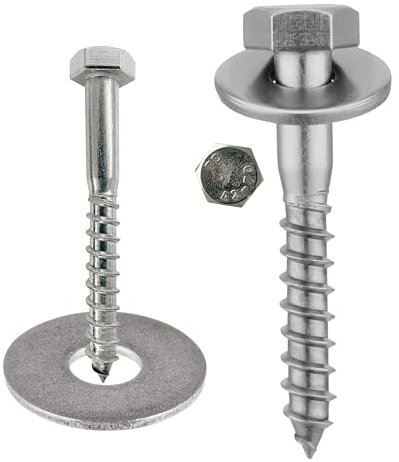 meinschraubenversand.de - Sechskant Holzschrauben mit Unterlegscheiben - DIN 571 + DIN 9021 - rostfreier Edelstahl A2 V2A - 6 x 20 mm-10 Stück