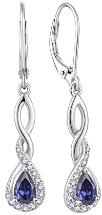 FJ Damen Ohrringe Geburtsstein 925 Sterling Silber Infinity Unendlichkeit Hängend Ohrringe Schmuck Geschenke für Damen Frauen Mutter Freundin Mama