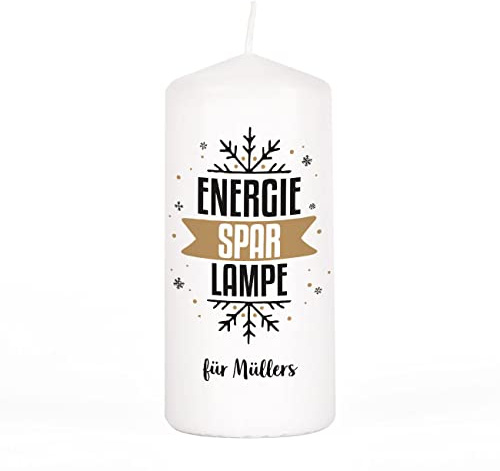 Herz & Heim® Wachskerze als Geschenkidee mit lustigem Motto - Energie Spar Lampe und Wunschtext bedruckt
