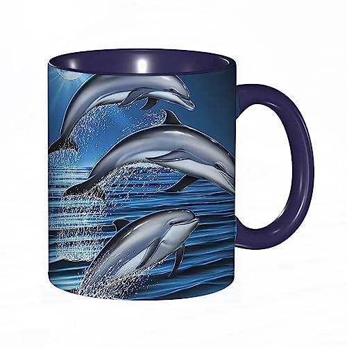 DHAEY Mug porcelaine fine Dauphins Océan Animal |Mug humour pour collègue, amis, copains, frères et soeurs |Mug original avec
