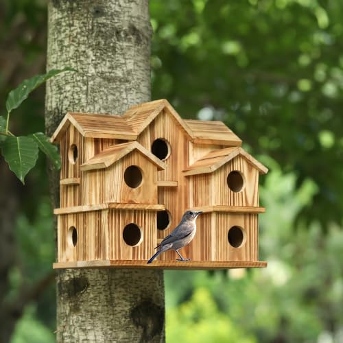 Maisons à Oiseaux pour l'extérieur 10 Trous pour 10 familles d'oiseaux - Grand nichoir pour Jardin/Cour/arrière-Cour - Décoration pour Pinson, carinaux Bleu - Fait à la Main
