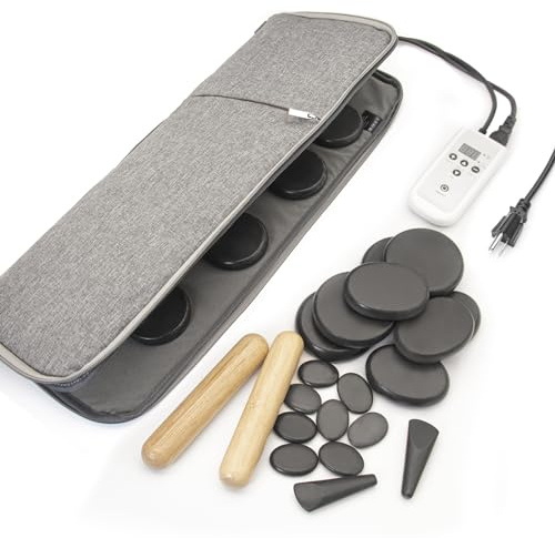 Goodtar Hot Stones Massage-Set, tragbar, professionelle Steinheiztasche, 20 Basalt-Hot Rocks, Massagestein, Bambusstäbchen, Massagestein für Spa, Erwärmung, Therapie, Muskelentspannung und