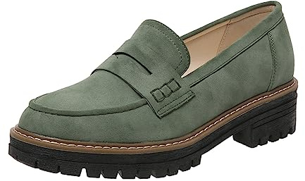 Womens Loafers Shoes Platform Chunky Penny Loafer Lug Sole Comfortable Slip On Work Office Business Casual Dress Shoes, US Size 9 Green