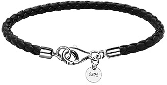 Viwind Lederarmband Herren 925 Sterling Silber Vers chluss 4MM Schwarz Braun 20/21cm Geflochtenes Leder für Herren unisex Schmuck mit Geschenkbox (21cm, Schwarz)