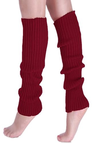 Wambere 1 Paar 40cm Länge Damen Beinstulpen Gestrickte Beinwärmer Beinstulpen Stulpen Legwärmer Strümpfe Kniestrümpfe Thermosocken Fußüberzüge,für Tägliches Tragen Outdoor Aktivitäten,Weinrot
