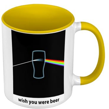 Premium Quality Yellow Mug - Dark Side of The Beer/Wish You Were Beer - Mug with Handle and Coloured Interior